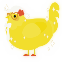 A yellow chicken with a head pattern