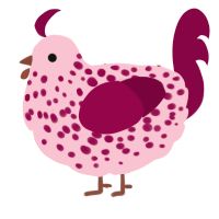 A rose and maroon chicken with a speckle pattern