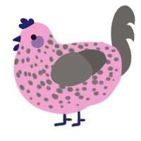 A pink and grey chicken with a speckle pattern
