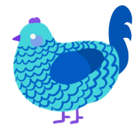 A aqua and ultramarine chicken with a lace pattern