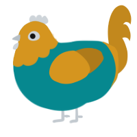 Sandbar, a teal and ochre chicken with a head pattern