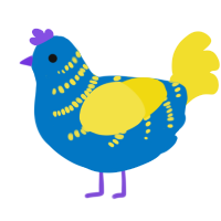 A sapphire and yellow chicken with a half-bar pattern
