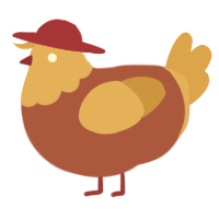A red and orange chicken with a head pattern