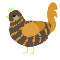 A bark and orange chicken with a bar pattern