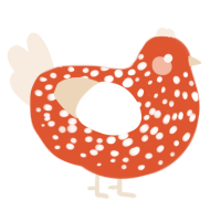 A vermilion and cream chicken with a speckle pattern