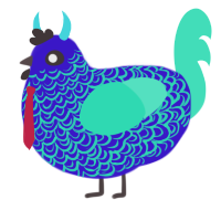A lime and crimson chicken with a double-lace pattern