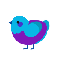 Purple Mop, a violet and cerulean chicken with a head pattern