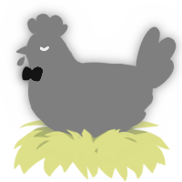 A turquoise and mint chicken with a bar pattern