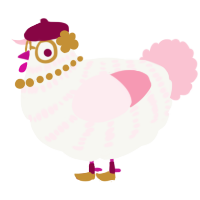 A white and rose chicken with a bar pattern