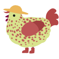 A lemon and red chicken with a speckle pattern