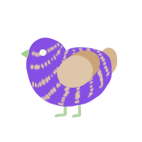 Penelope, a blurple and beige chicken with a bar pattern