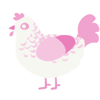 A white and pink chicken with a half-lace pattern
