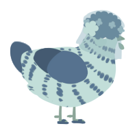A aqua and ultramarine chicken with a bar pattern