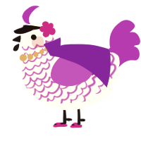 A cream and amethyst chicken with a lace pattern
