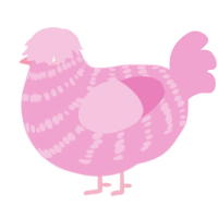 A pink chicken with a bar pattern
