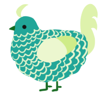 A turquoise and apple chicken with a lace pattern