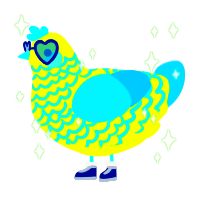 A lime and cerulean chicken with a lace pattern