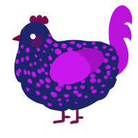 A navy and amethyst chicken with a speckle pattern