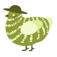 A chartreuse and apple chicken with a bar pattern
