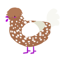A brown and white chicken with a speckle pattern