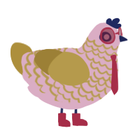A pink and gold chicken with a lace pattern