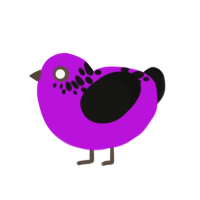 POLLO BARATISIMO, a amethyst and black chicken with a neck-speckle pattern