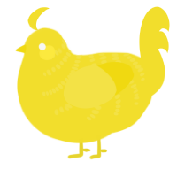 A yellow chicken with a half-bar pattern