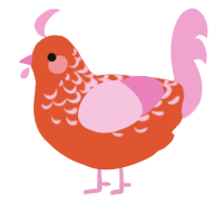 A vermilion and pink chicken with a half-lace pattern