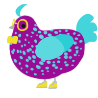 A plum and aqua chicken with a speckle pattern