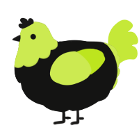 A black and lime chicken with a head pattern