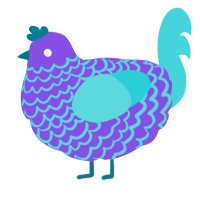 A blurple and aqua chicken with a lace pattern