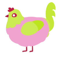 A pink and lime chicken with a head pattern
