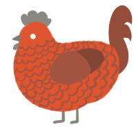 A vermilion and russet chicken with a lace pattern