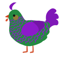 A viridian and violet chicken with a lace pattern