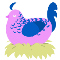 A lavender and ultramarine chicken with a half-lace pattern