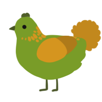 A chartreuse and ochre chicken with a neck-speckle pattern