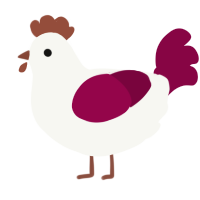 A white and maroon chicken