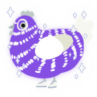 A blurple and white chicken with a bar pattern