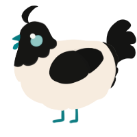 A cream and black chicken with a head pattern