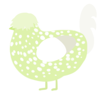 A apple and white chicken with a speckle pattern