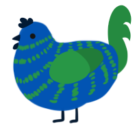 A ultramarine and viridian chicken with a bar pattern