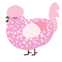 A pink and rose chicken with a speckle pattern