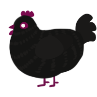 A black and sable chicken with a bar pattern