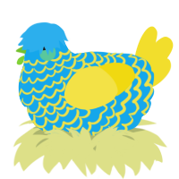 A sky and yellow chicken with a lace pattern
