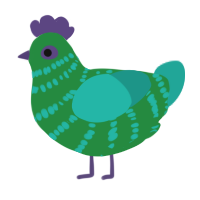 Normaler, a viridian and turquoise chicken with a bar pattern