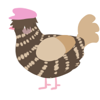 A bark and beige chicken with a bar pattern