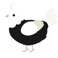 A sable and white chicken with a head pattern