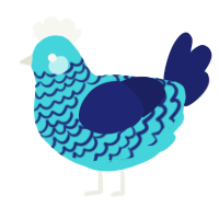 A aqua and navy chicken with a lace pattern