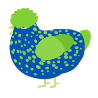 A ultramarine and grass chicken with a speckle pattern