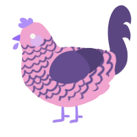 clover field, a pink and overcast chicken with a lace pattern